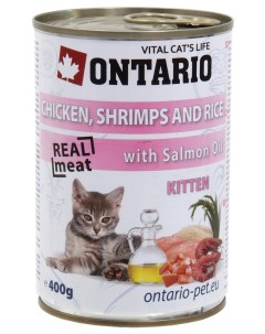 Консервы для котят курица креветки и рис 400 г Ontario