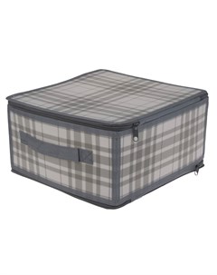 Коробка для хранения Zipper Серая клетка 30х28х15 см с молнией пластик Домовой