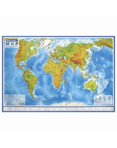 112378 Карта мира физическая 101х66 см 1 29М с ламинацией интерактивная в тубусе 112378 Brauberg