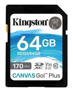 Карта памяти 64Gb SDHC 170R C10 UHS I U3 V30 Canvas Go Plus SDG3 64GB Kingston