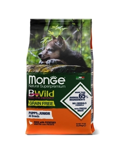 Корм для щенков BWild Grain Free беззерновой мясо утки с картофелем сух. 2,5кг Monge