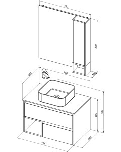 Мебель для ванной Карлстад 75 дуб рустикальный простоун беж с отверстием для смесителя в столешнице  Stworki