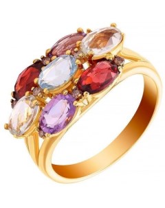 Кольцо с россыпью цветных и драгоценных камней из жёлтого золота Джей ви