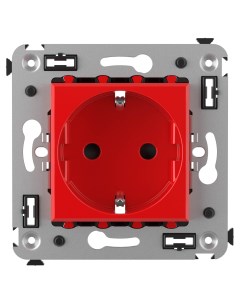 Розетка Avanti Красный квадрат скрытый монтаж однопостовая с з к со шторками 16A механизм с накладко Dkc