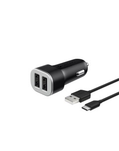 Автомобильное зарядное устройство 2USB 2 4A кабель USB Type C черный 11284 Deppa