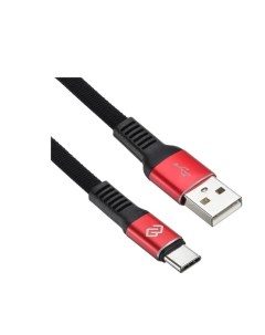 Кабель TYPE C 1 2M FLAT BLK USB m USB Type C m 1 2м черный красный плоский Digma