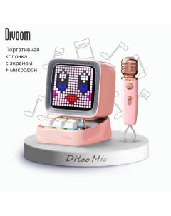 Портативная колонка Ditoo Mic с микрофоном и пиксельным LED экраном розовая Divoom