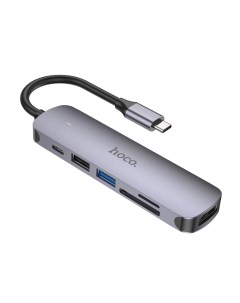 Переходник HOCO HB28 Type C на HDMI USB3 0 USB2 0 USB C MicroSD SD Metal Gray Nobrand