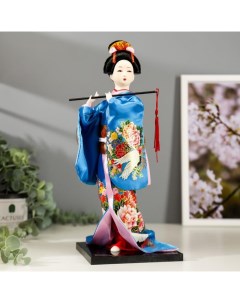 Кукла Японка в шелковом голубом кимоно с флейтой 30х12 5х12 5 см Nobrand