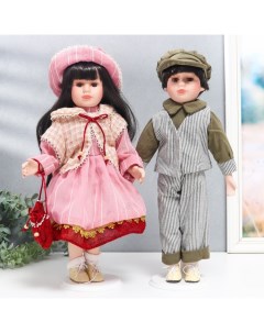 Кукла коллекционная парочка Юля и Игорь розовая полоска набор 2 шт 40 см C1209 Кнр