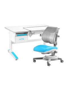 Комплект Tronica парта кресло выдвижной ящик белый с голубым креслом Ergobac Kinderzen