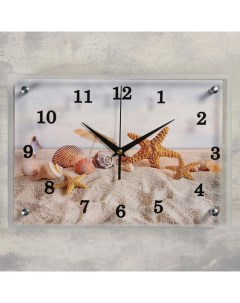 Часы настенные серия Море Морские звезды и ракушки на песке 25х35 см Сюжет