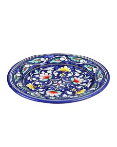 Тарелка Риштанская Керамика Цветы синяя плоская 17 см Шафран