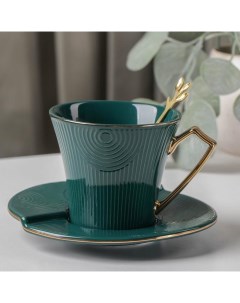 Чайная пара Элизабет чашка 240 мл 11 5x9x8 см блюдце 13 5 см ложка цвет зелёный Nobrand