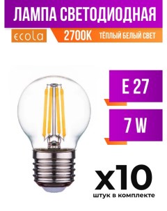 Лампа светодиодная E27 7W G45 2700K прозрачная филаментная арт 860016 10 шт Ecola