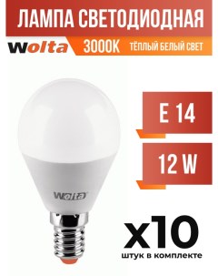 Лампа светодиодная E14 12W G45 3000K арт 822519 10 шт Wolta