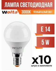 Лампа светодиодная E14 5W G45 3000K арт 779165 10 шт Wolta