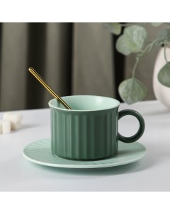 Чайная пара Профитроль чашка 200 мл блюдце d 13 7 см цвет зелёный мятный Nobrand