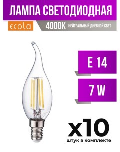 Лампа светодиодная E14 7W 4000K прозрачная филаментная арт 860013 10 шт Ecola