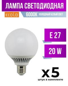 Лампа светодиодная E27 20W G95 6000K арт 824473 5 шт Ecola