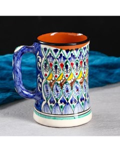 Кружка Риштанская Керамика Цветы 500 мл синий микс Шафран