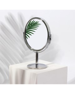 Зеркало на ножке двустороннее с увеличением зеркальная поверхность 9x10 5 см серебри Queen fair