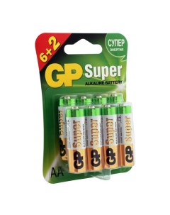 Батарейка Super AA LR06 15A алкалиновая BC8 комплект 16 батареек 2 упак х 8шт Gp