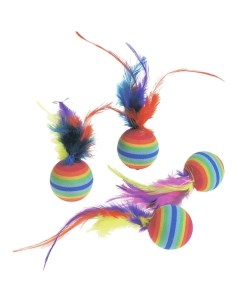 Мяч для кошек Шарики радужные с пером разноцветный 3 см 4 шт Flamingo