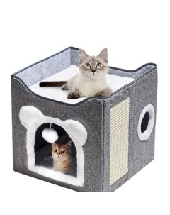 Домик для кошек и собак с когтеточкой складной серый Dadream