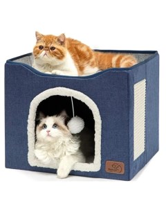 Домик лежанка для кошек и собак 3 в 1 складная с когтеточкой и игрушкой синий Zoowell