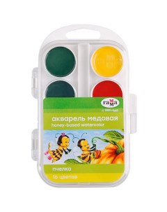 Акварель Пчелка медовая 16 цветов без кисти пластик упак 3 шт Gamma