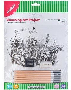 Набор для рисования скетча Полевые цветы A4 карандаши ластик точилка картон Greenwich line