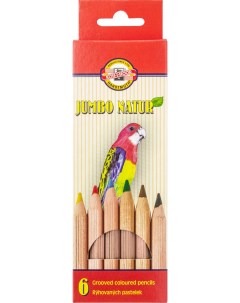 Набор цветных карандашей JUMBO NATUR 6 цветов утолщенный корпус натуральное дерево Koh-i-noor