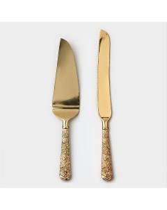 Набор для торта goldy 2 предмета нож длина 27 см лопатка длина 25 см цвет золотой Nobrand