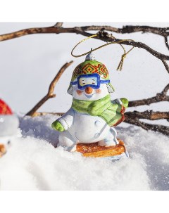 Елочная игрушка Снеговик сноубордист Ярославская керамическая мануфактура