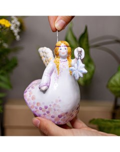 Елочная игрушка Ангел с подвесом звездой Ярославская керамическая мануфактура