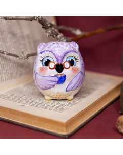 Елочная игрушка Пухлик сова фиолетовые перья Ярославская керамическая мануфактура