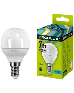 Лампа Ergolux LED G45 7W E14 4K 10 штук LED G45 7W E14 4K 10 штук