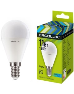 Лампа Ergolux LED G45 11W E14 4K 10 штук LED G45 11W E14 4K 10 штук