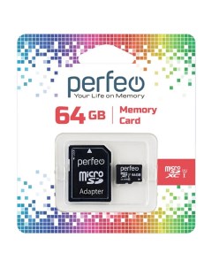 Карта памяти SDXC Micro Perfeo 64GB Class10 UHS 1 с адаптером PF64GMCSX10U1A 64GB Class10 UHS 1 с ад