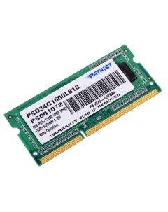 Модуль памяти DDR3L SO DIMM 1600Mhz PC3 12800 CL11 4Gb PSD34G1600L81S Patriot memory