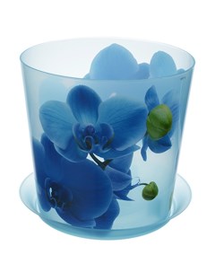 Горшок для цветов пластик 2 4 л 16х15 5 см с подставкой голубая орхидея Деко М 3106 Idea