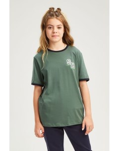 Хлопковая футболка с контрастной отделкой и принтом Смена
