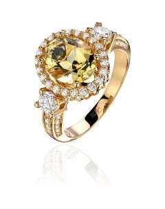 Кольцо с кварцем и бриллиантами из жёлтого золота 750 пробы Эстет