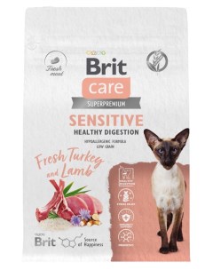 Сухой Сухой корм для взрослых кошек Care с индейкой и ягнёнком Cat Sensitive Healthy Digestion 400 г Brit*