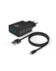 Сетевое зарядное устройство 2 USB 2 1A Дата кабель micro USB 1м черный Borasco