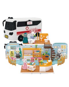 Детский кукольный домик с мебелью и фигуркой животного скорая помощь в машинке чемодане Nobrand