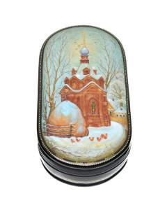Лаковая миниатюра Шкатулка Зима в Холуе Часовня Russia the great