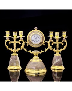 Часы каминные из яшмы и бронзы с двумя 3 х рожковыми канделябрами Златоуст Russia the great