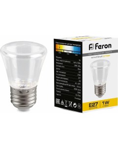 Лампа светодиодная LED 1вт Е27 прозрачный 2700К колокольчик код 25909 1шт Feron